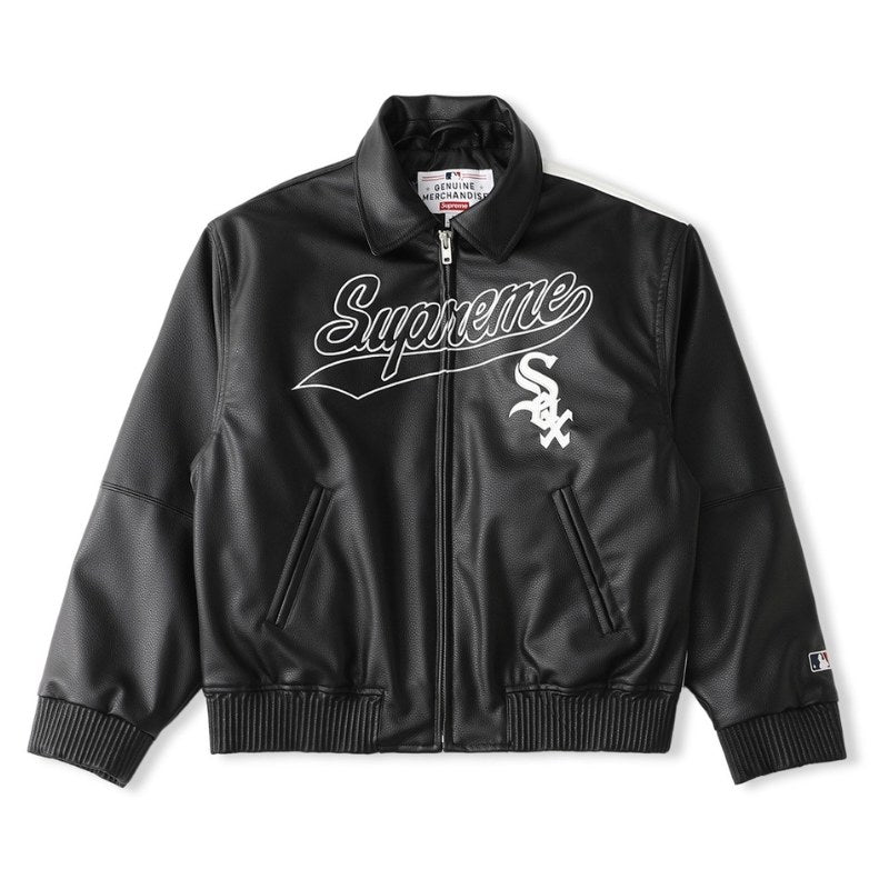 Jaqueta Supreme x Chicago White Sox Couro Varsity Black
