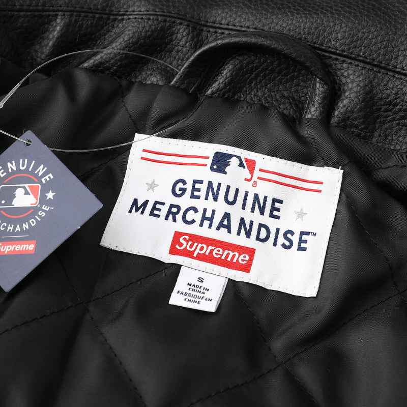 Jaqueta Supreme x Chicago White Sox Couro Varsity Black