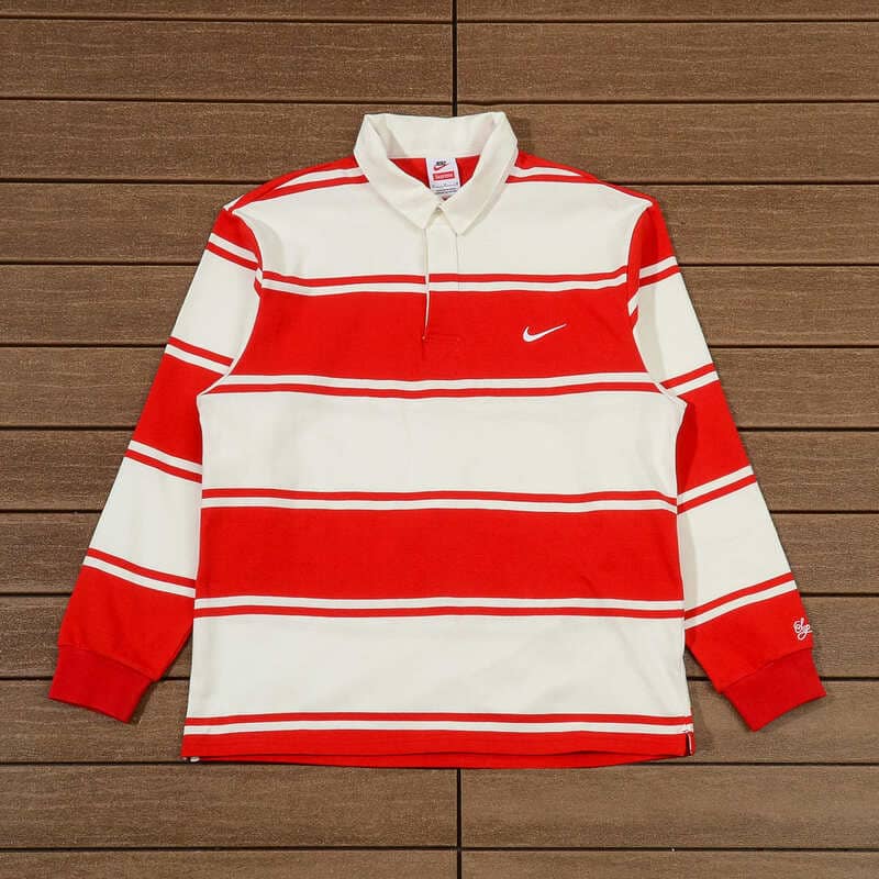 Camisa Supreme x Nike Stripe Rugby Vermelha/Branca