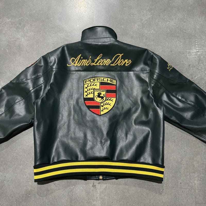 Jaqueta Aimé Leon Dore x Porsche 993 Turbo Racing Green 100% Couro