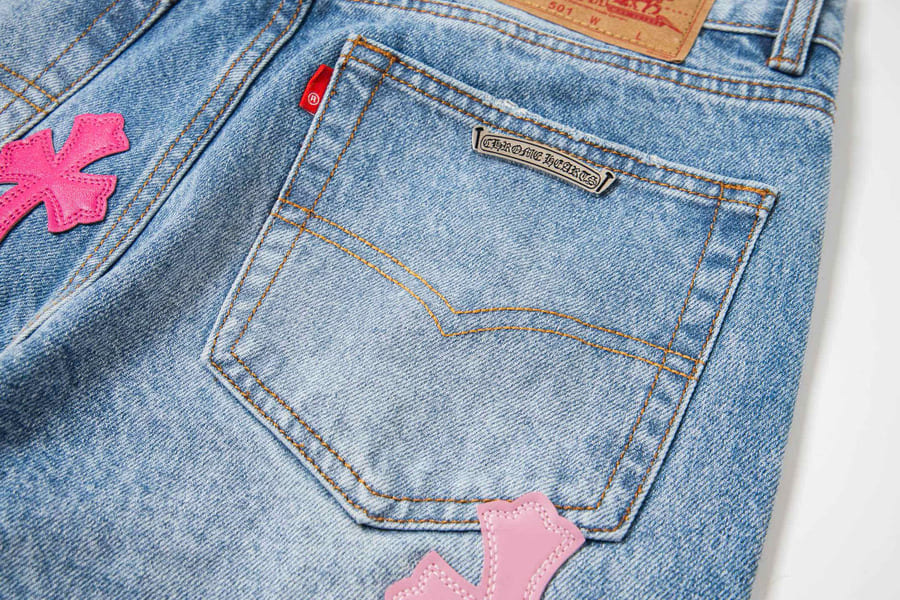 Calça Jeans Chrome Hearts Patches Cross Pink